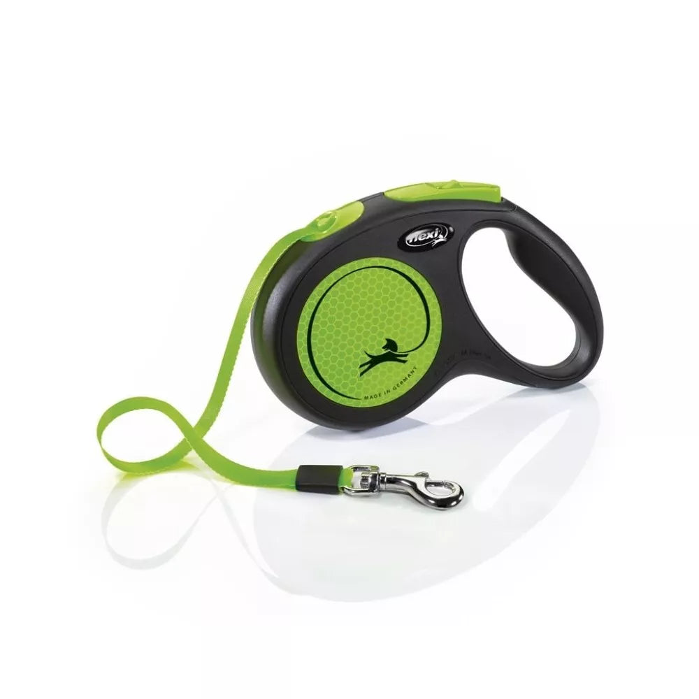 Flexi New Neon M automatinis pavadys, 5 m, juostelė, žalias