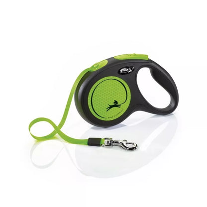 Flexi New Neon M automatinis pavadys, 5 m, juostelė, žalias