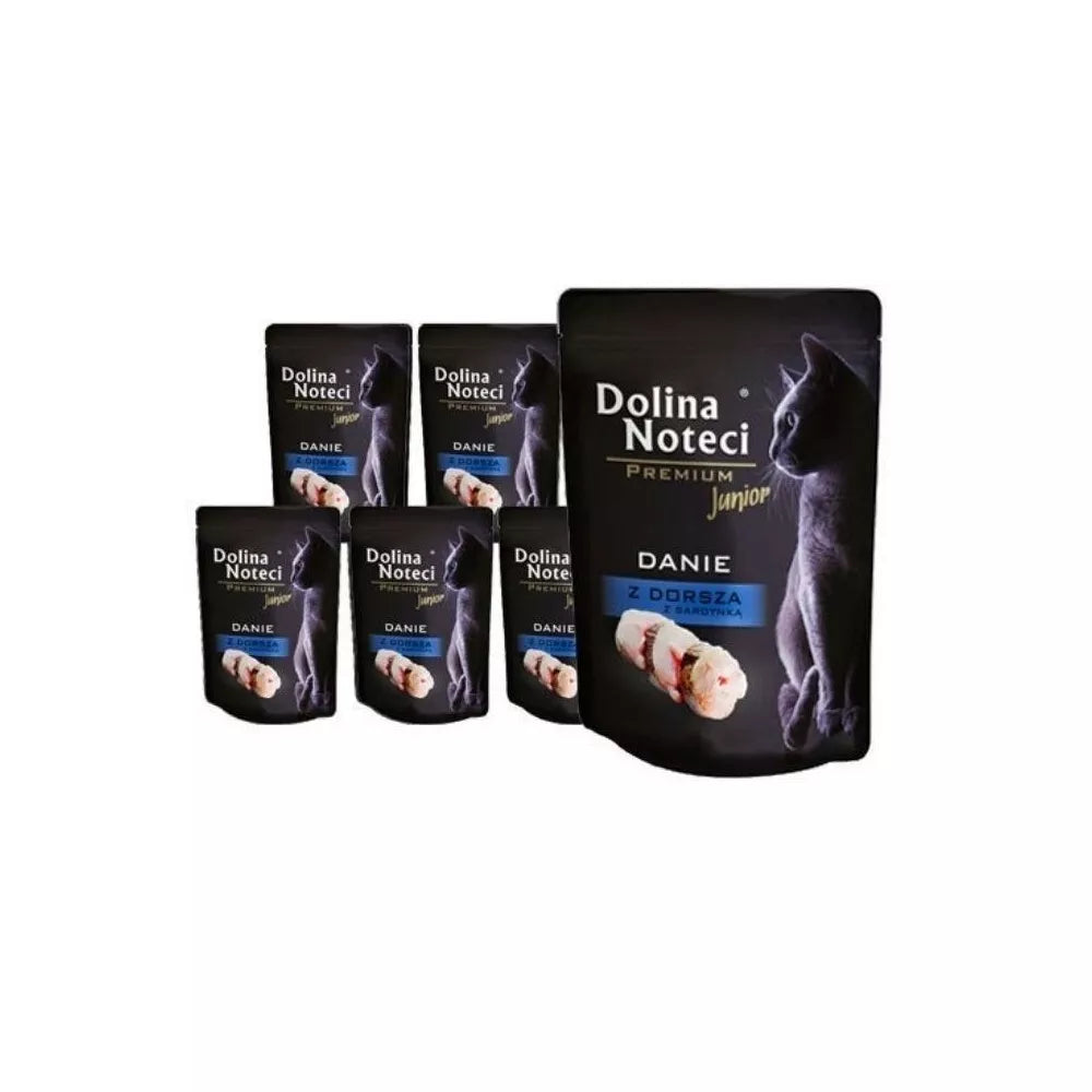 Guliašas jaunoms katėms su menke ir sardinėmis Dolina Noteci Dish, 10x85 g