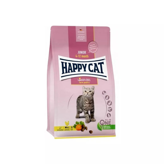 Happy Cat visavertis pašaras jaunoms katėms su paukštiena Junior LandGeflugel, 4 kg