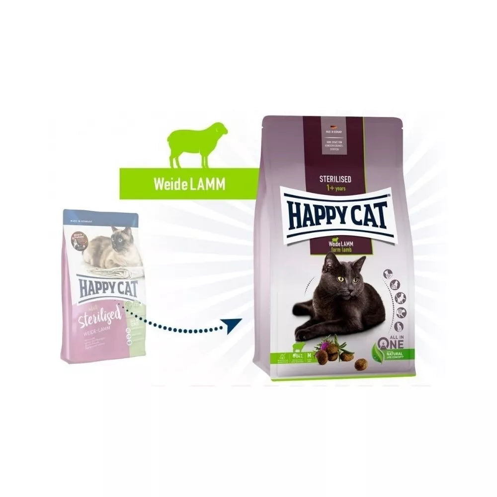 Happy Cat visavertis pašaras sterilizuotoms katėms su ėriena Sterilised WeideLamm, 300 g