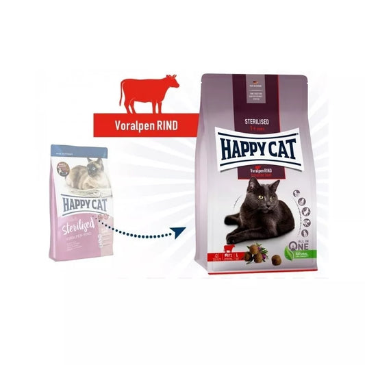 Happy Cat visavertis pašaras sterilizuotoms katėms su jautiena Sterilised Voralpen Rind, 4 kg