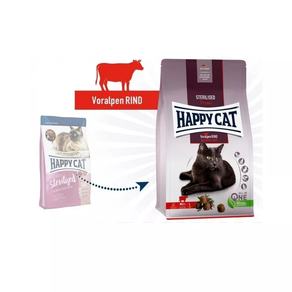 Happy Cat visavertis pašaras sterilizuotoms katėms su jautiena Sterilised VoralpenRind, 10 kg