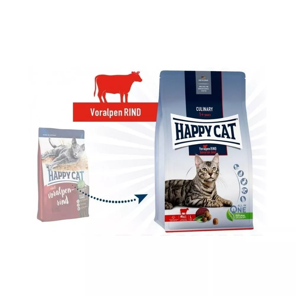Happy Cat visavertis pašaras suaugusioms katėms su jautiena Culinary VoralpenRind, 1,3 kg