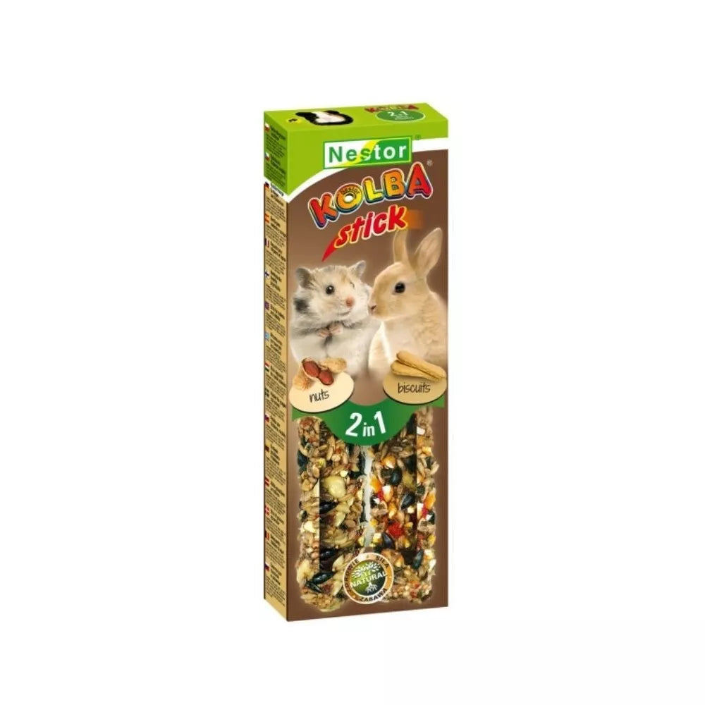 Nestor 2 in 1 skanėstai graužikams su biskvitais ir riešutais, 2 vnt.