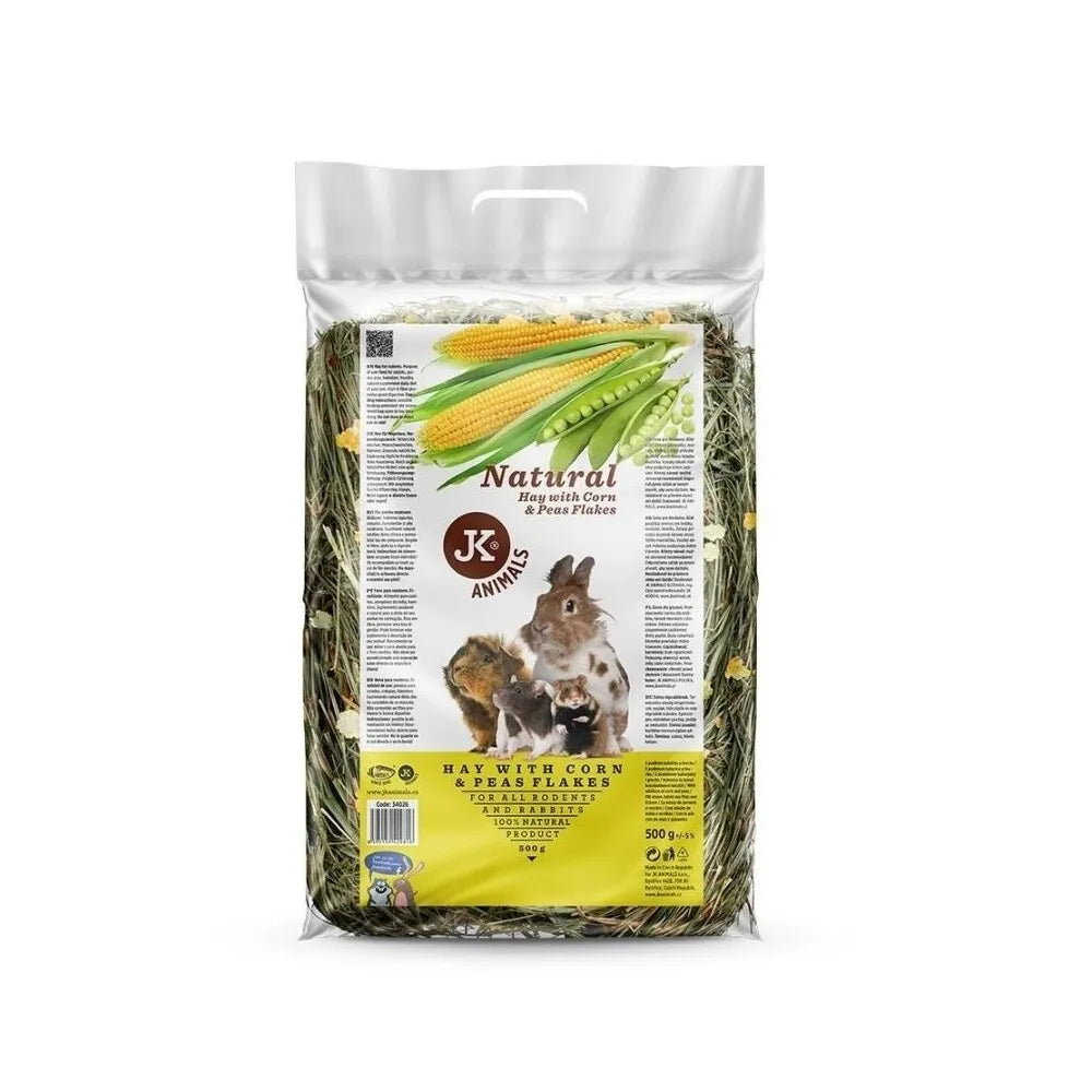 Šienas graužikui su žirnių ir kukurūzų dribsniais, 500 g