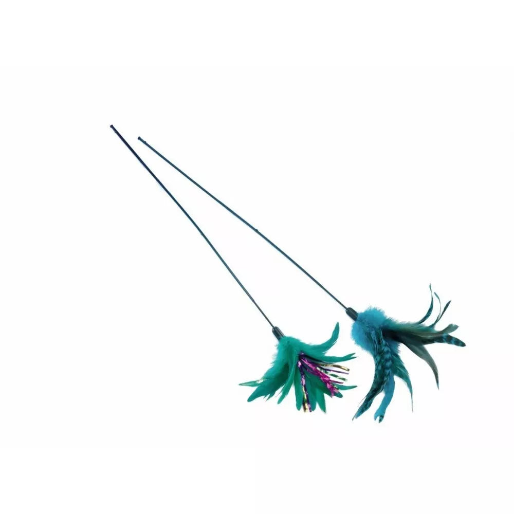 Žaislas katei plunksnos ant pagaliuko 59 cm