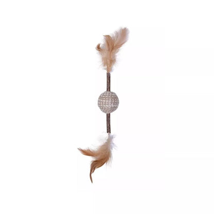 Žaislas katėms kamuoliukas su matatabi lazdele ir plunksnomis, 4,5x8 cm