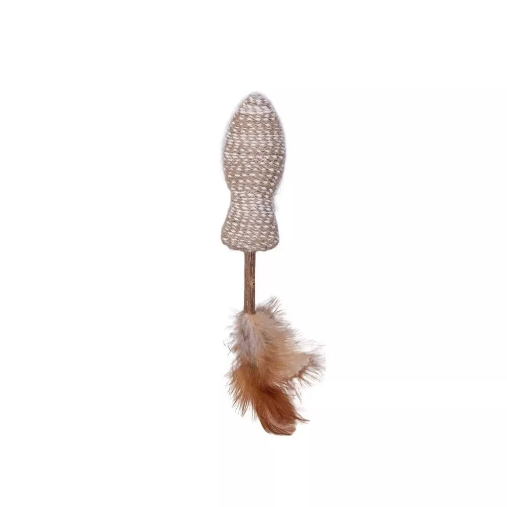 Žaislas katėms pelytė su matatabi lazdele ir plunksnomis, 4,5x8 cm